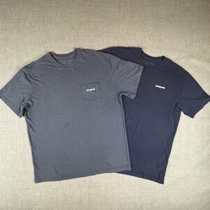 Patagonia Shirt Mens Lot Of 2 Large Blue Gray Logo Graphic Tee Responsibili-Tee